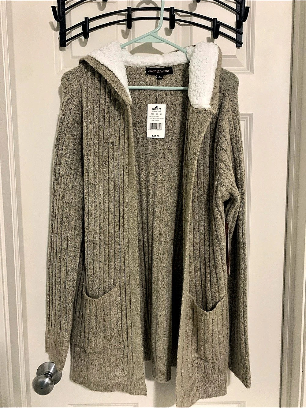 Almost Famous RAC1290 Hooded Cardigan in Gray Size Large NWT